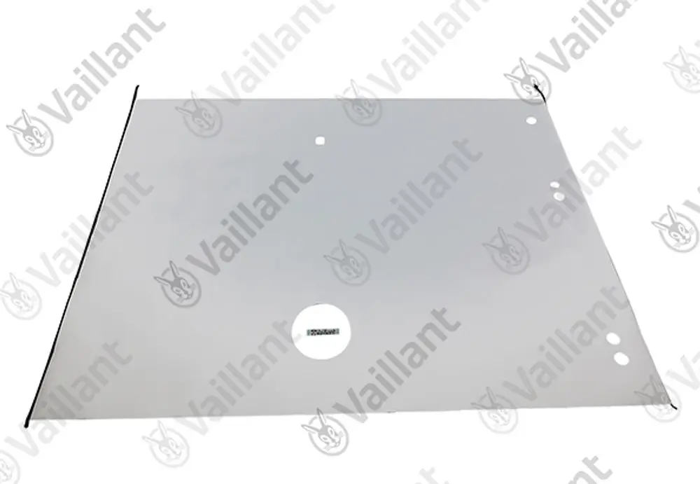 Transparente Abdeckung von Vaillant mit Löchern zur Montage. Klare Sicht auf den darunterliegenden Bereich, keine spezifischen Maße oder Artikelnummer zu erkennen.
